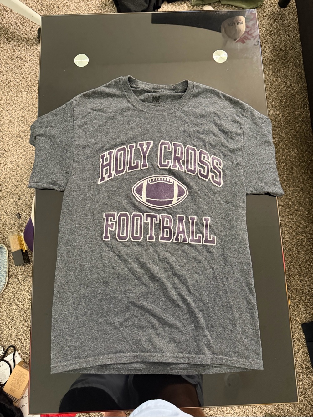 MV Sport Holy Cross Football T-Shirt - Gray/Purple